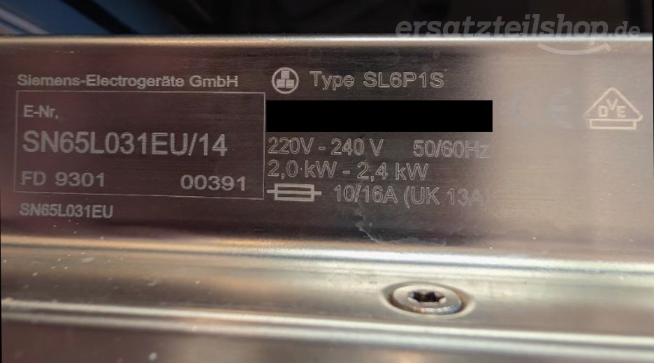 Typenschild Siemens SN65L031EU/14