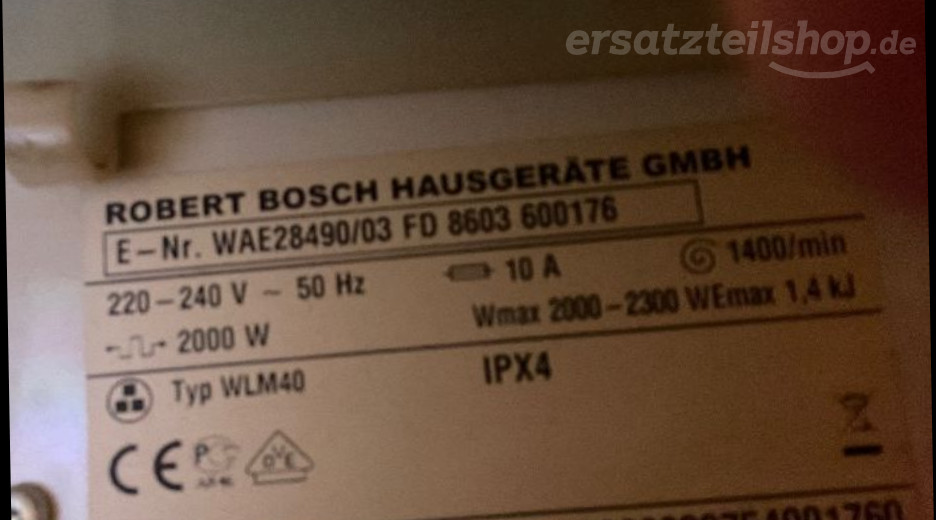 Typenschild Bosch Maxx 6 WAE28490/03