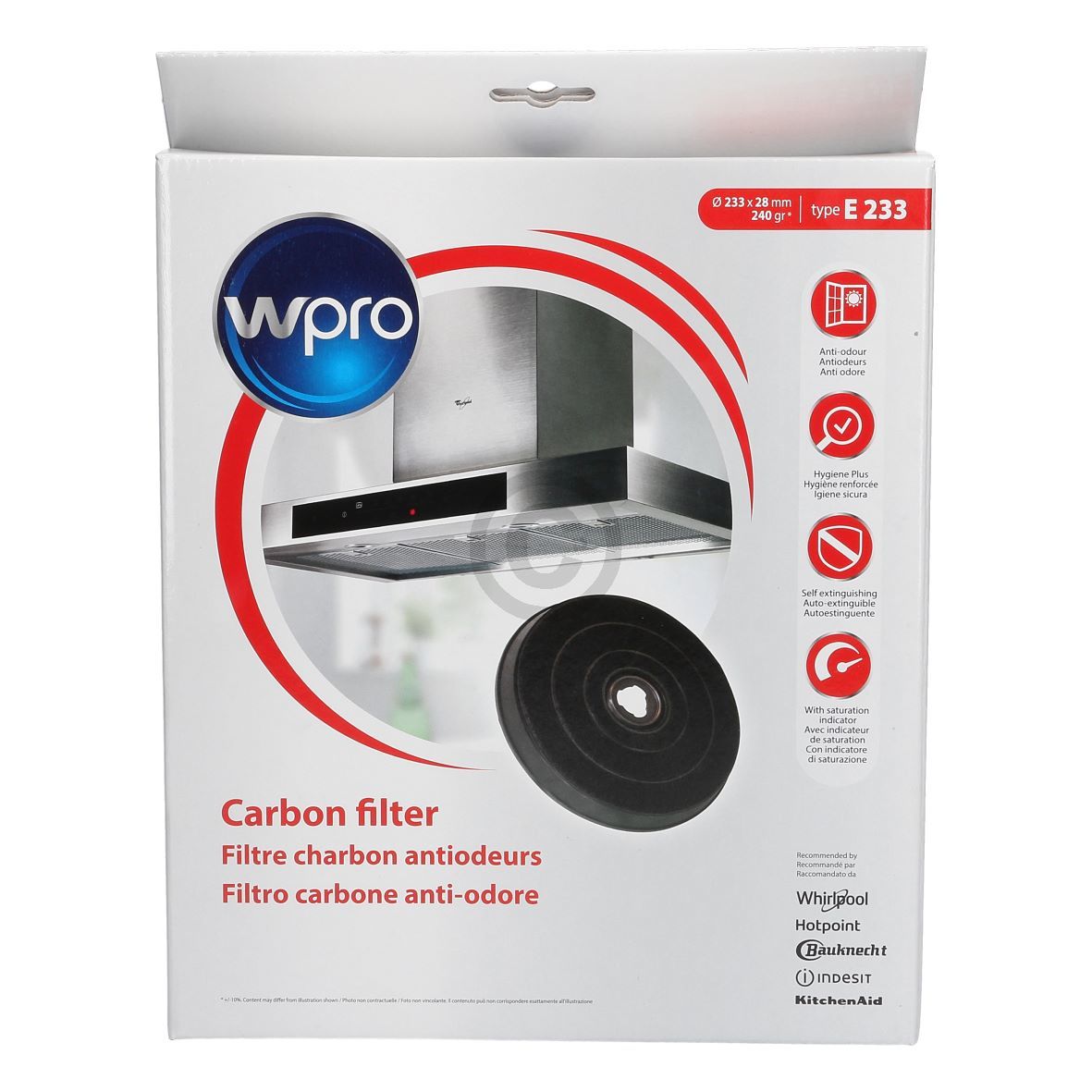 Kohlefilter Ø 233mm Wpro antibakteriell 481281718534 AEG, Electrolux, Juno, Zanu