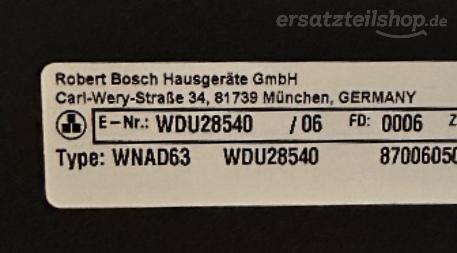 Typenschild Bosch WDU28540/06