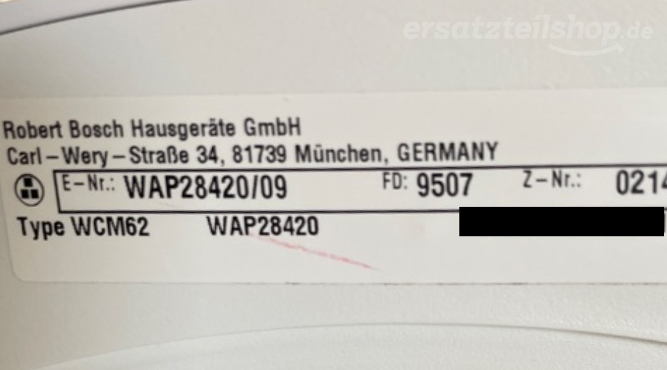 Typenschild Bosch WAP28420/09