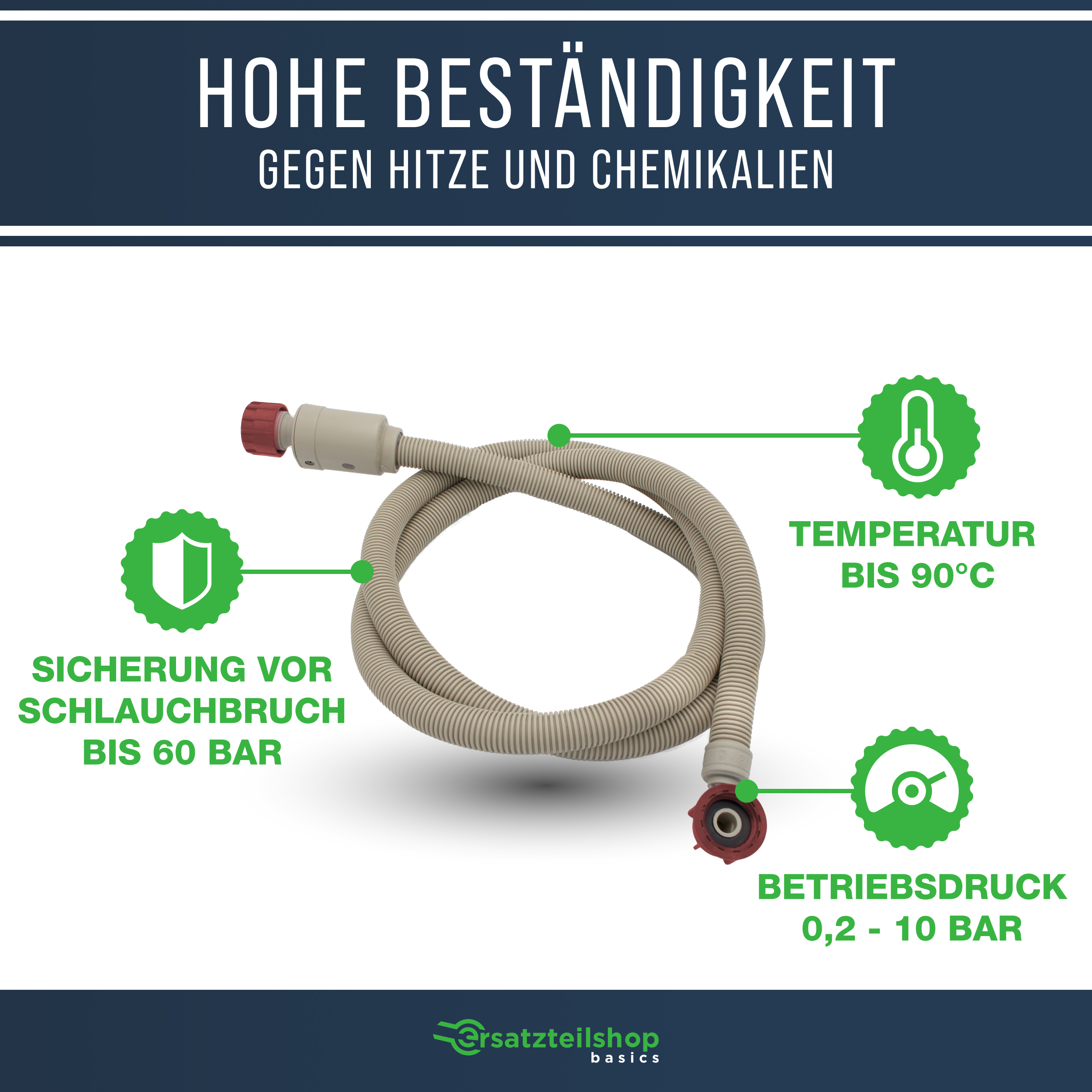 Zulaufschlauch Aquastop 1,5m - Universal anwendbar für Waschmaschine & Geschirrspüler bis 90°C 