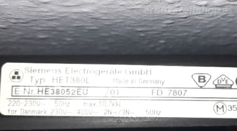 Typenschild Siemens HE38052EU/01