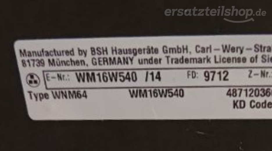 Typenschild Siemens  WM16W540/14