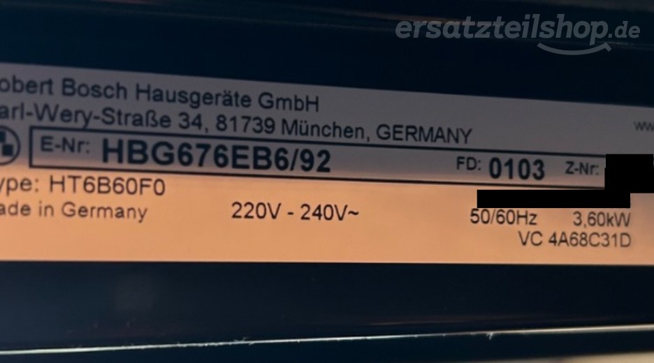 Typenschild Bosch Sonicare ProtectiveClean 5100 HBG676EB6/92