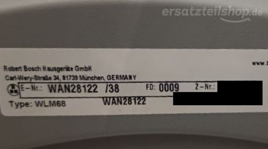 Typenschild Bosch WAN28122/38