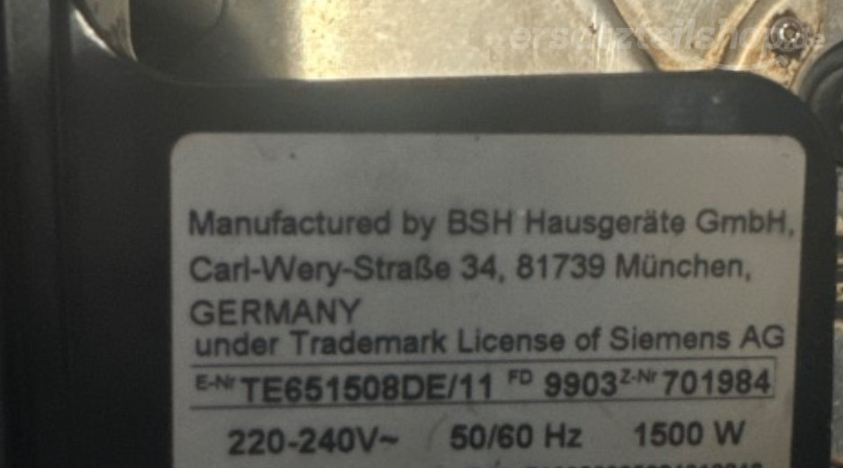 Typenschild Siemens TE651508DE/11