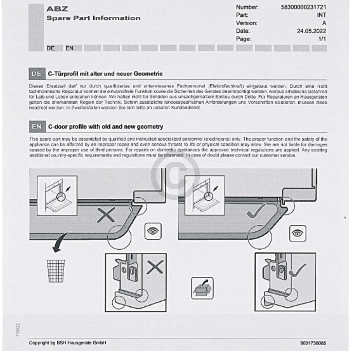 Außenfenster für Türe SIEMENS 00776102 in Backofen