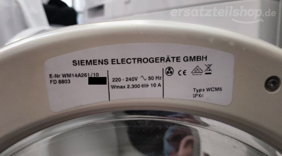 Typenschild Siemens WM14A261/10