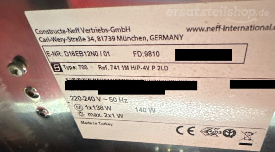 Typenschild Neff D16EB12N0/01