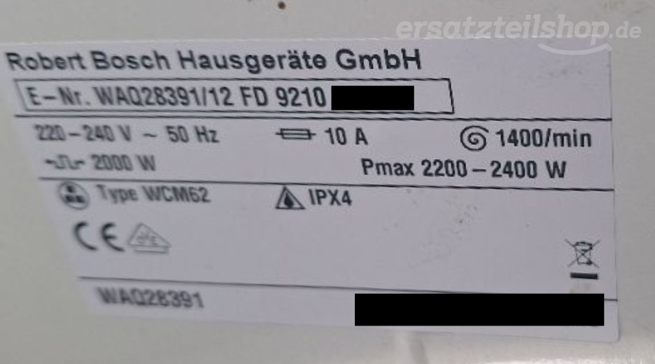 Typenschild Bosch WAQ28391/12