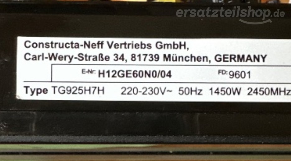 Typenschild Neff H12GE60N0/04