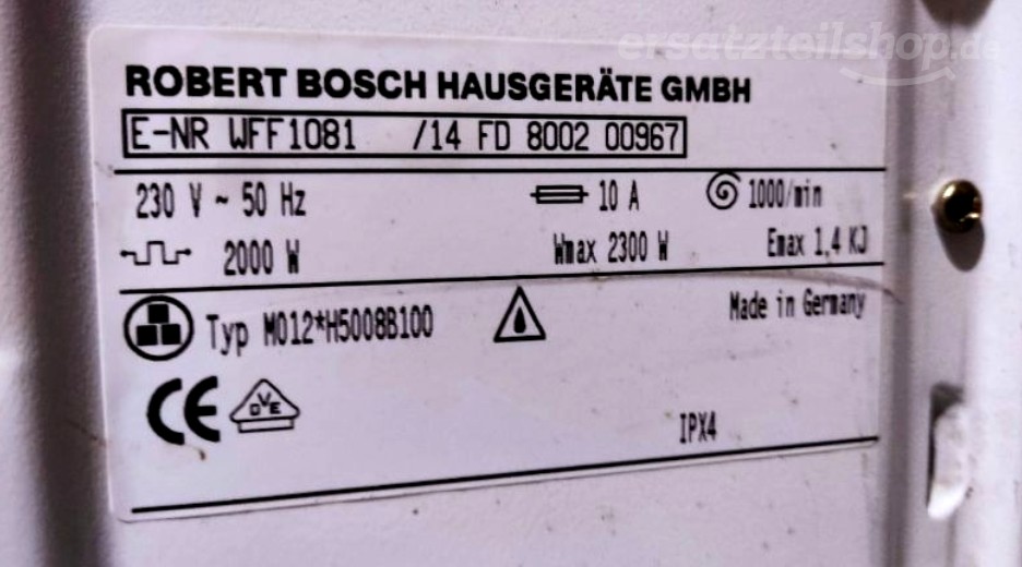 Typenschild Bosch Exclusiv S 1000 WFF1081/14