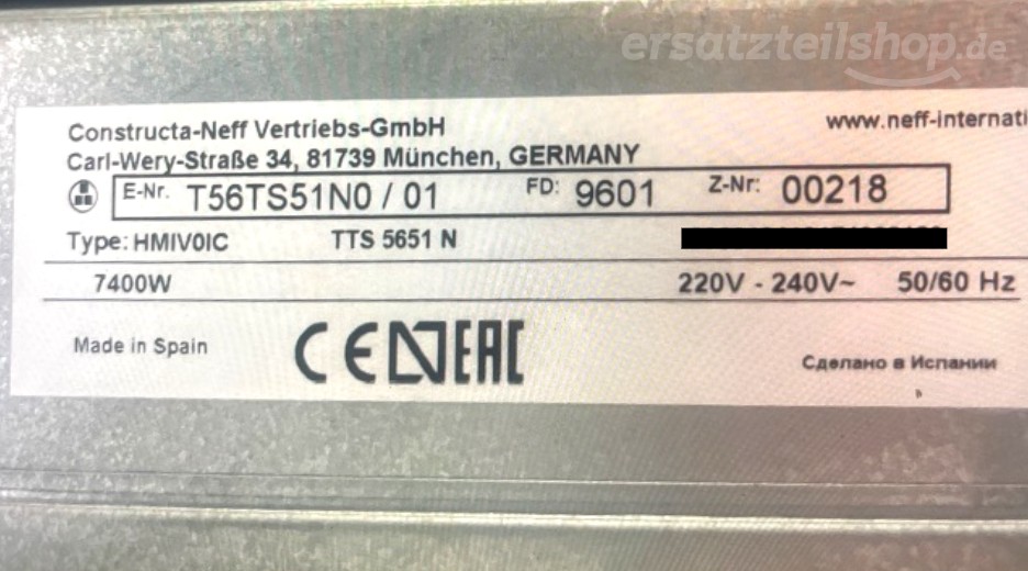 Typenschild Neff T56TS51N0/01