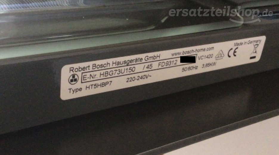 Typenschild Bosch HBG73U150/45