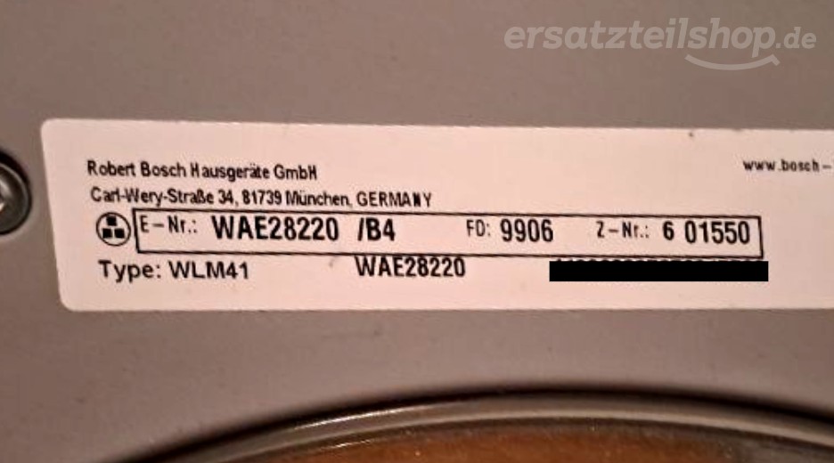 Typenschild Bosch WAE28220/B4