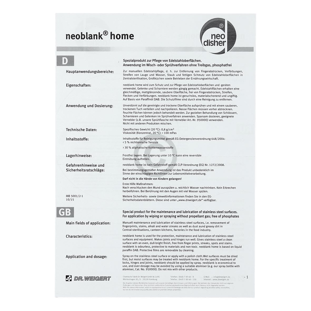 Edelstahlreiniger neoblank® 250ml Liebherr 8409030 für Kühlschrank