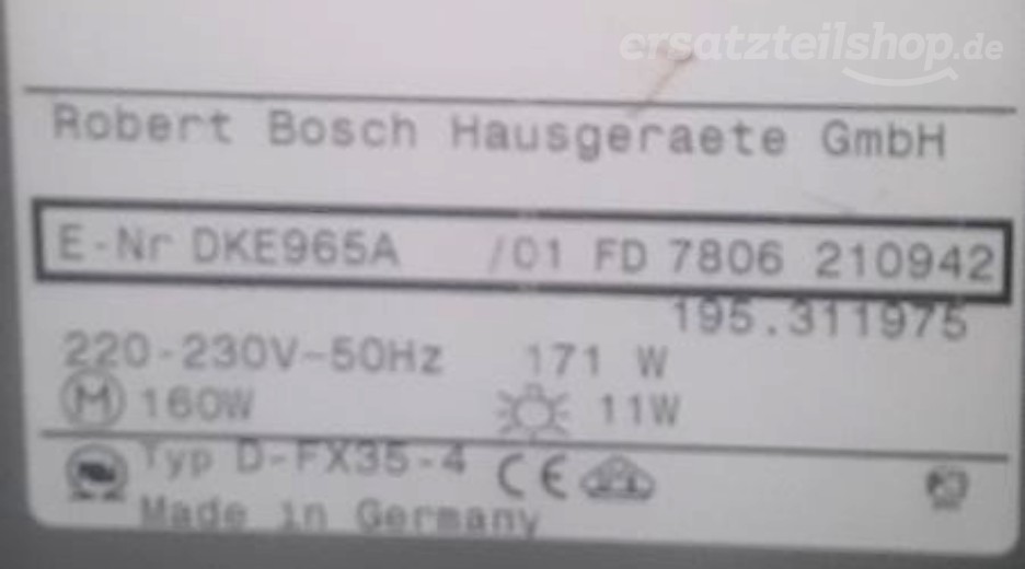 Typenschild Bosch  DKE965A/01