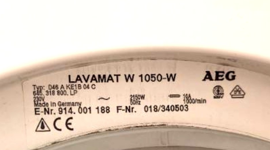 Typenschild AEG LAVW1050-W D 91400118800