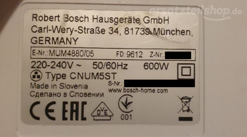 Typenschild Bosch MUM4880/05