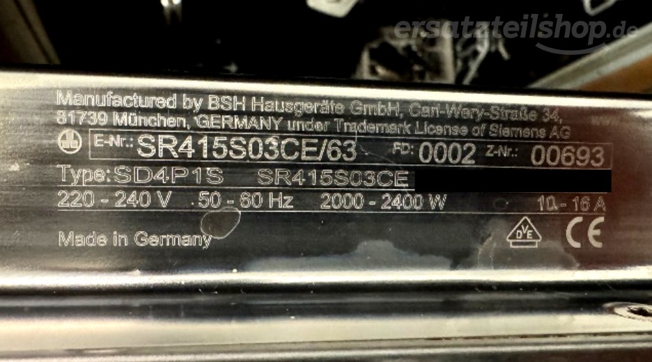 Typenschild Siemens SR415S03CE/63