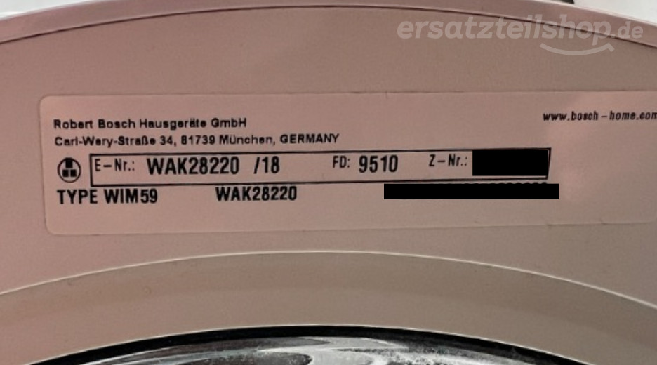 Typenschild Bosch WAK28220/18