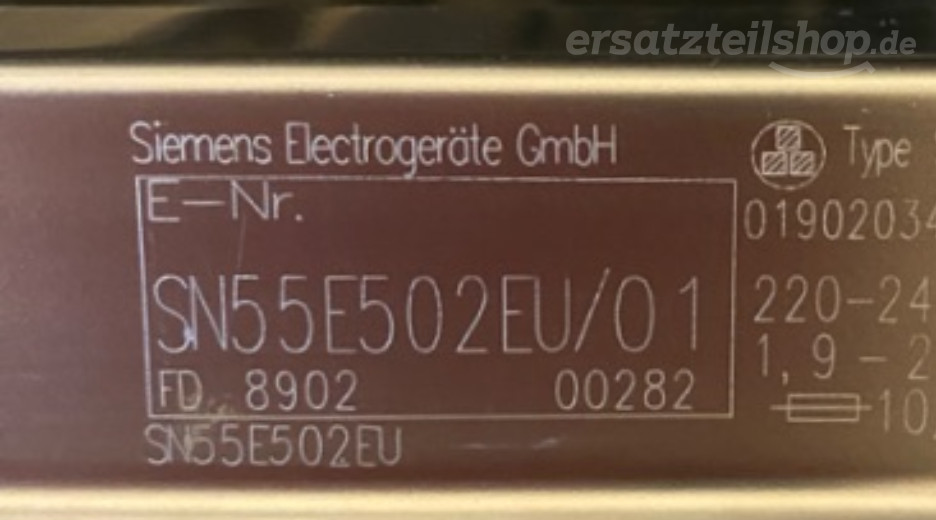Typenschild Siemens SN55E502EU/01