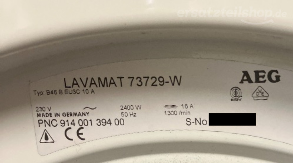 Typenschild AEG LAV73729-W 91400139400