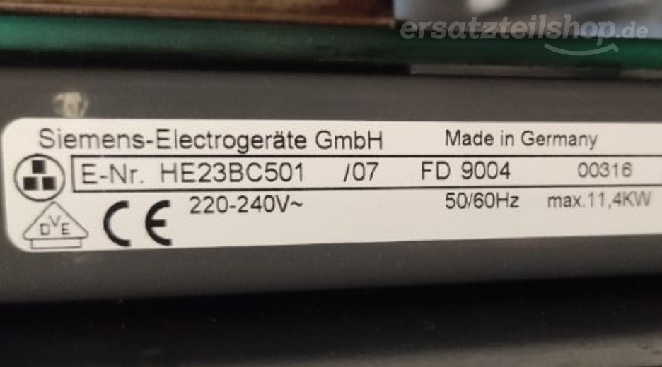 Typenschild Siemens HE23BC501/07