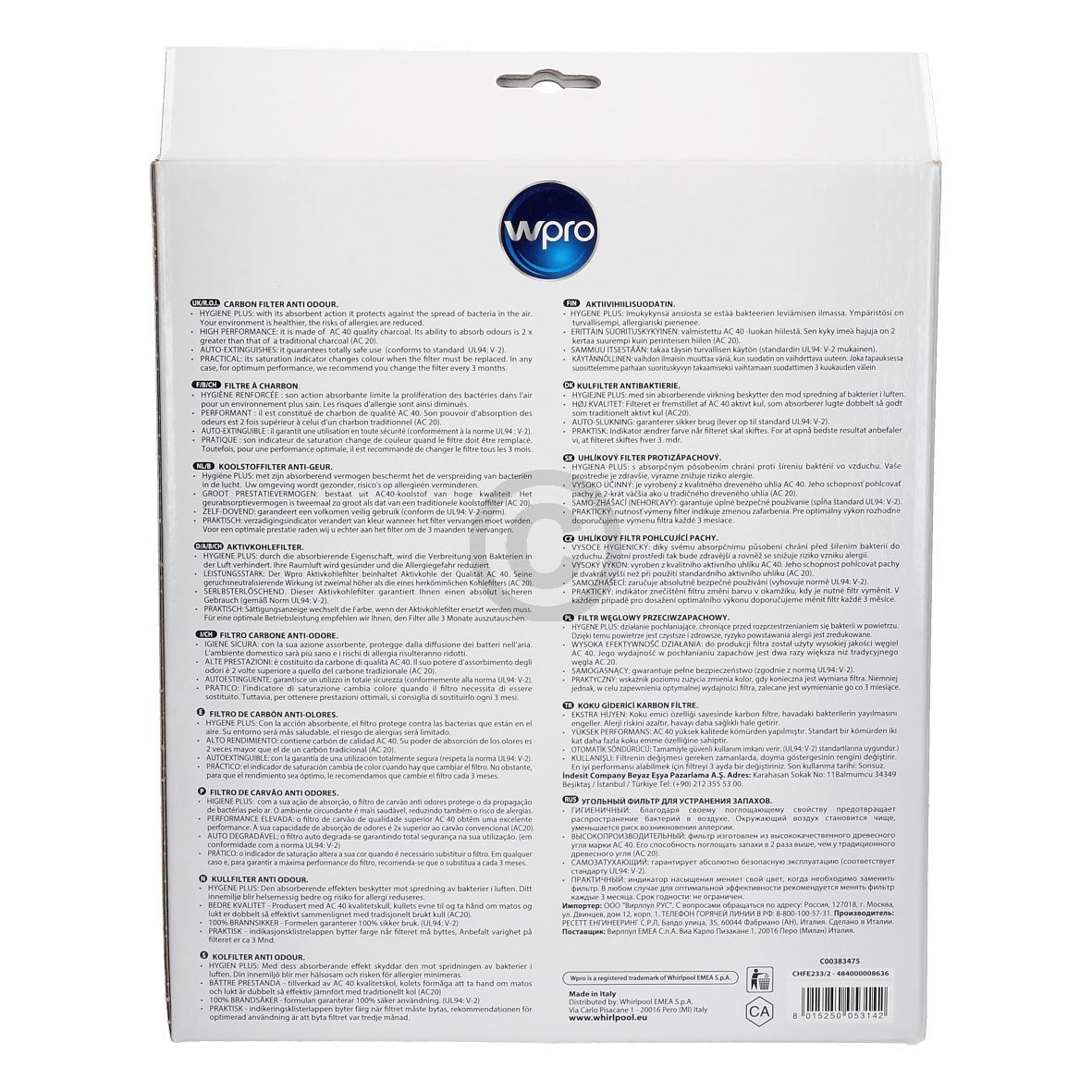 Kohlefilter Ø 233mm Wpro antibakteriell 481281718534 AEG, Electrolux, Juno, Zanu