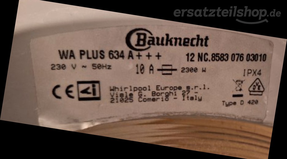 Typenschild Bauknecht WA PLUS 634 A+++ 858307603010