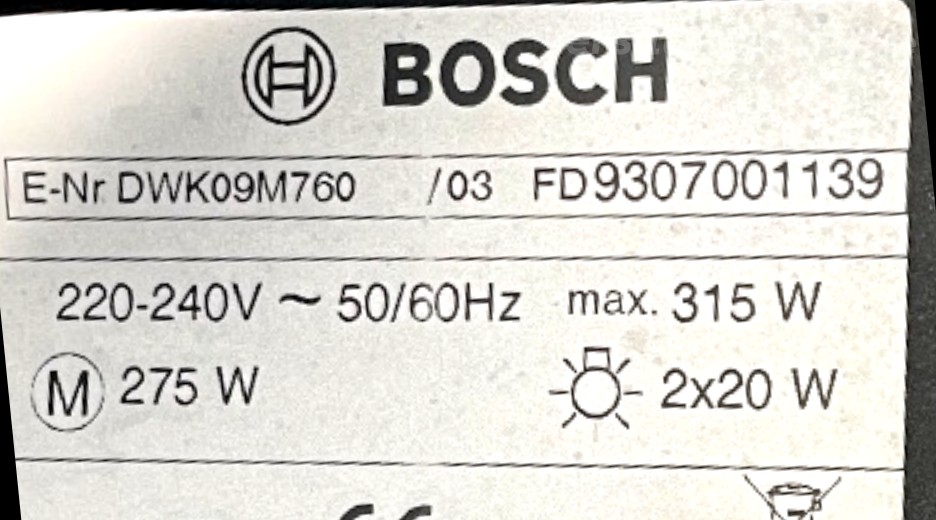 Typenschild Bosch DWK09M760/03