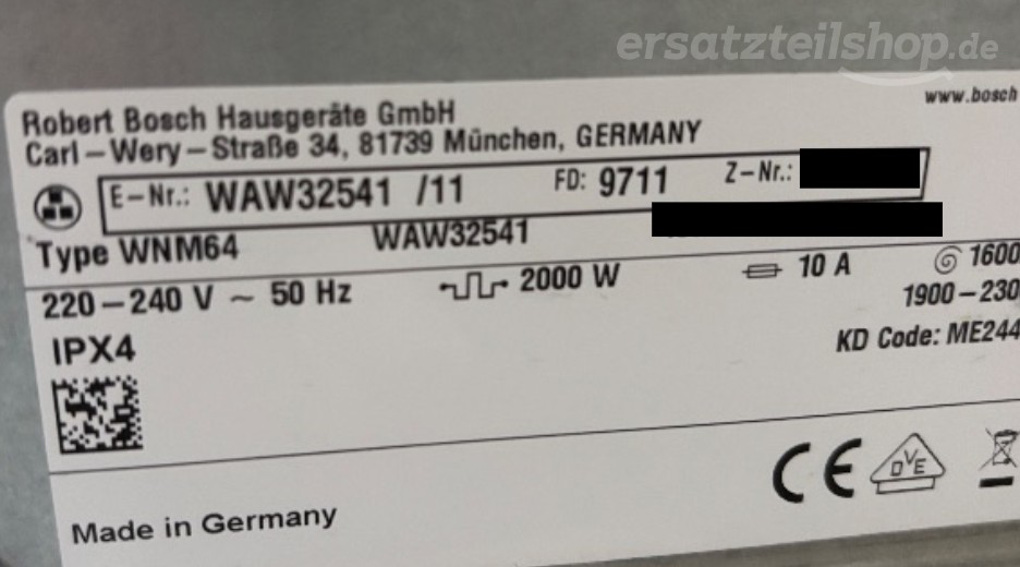 Typenschild Bosch WAW32541/11