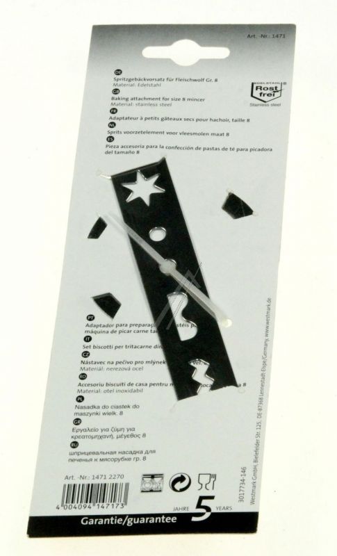 Spritzgebäckvorsatz für Westmark Fleischwolf 97522260 Größe 8 Edelstahl