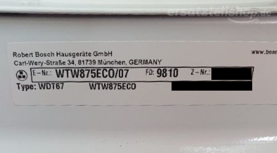 Typenschild Bosch WTW875ECO/07