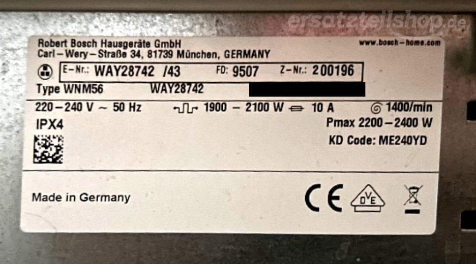 Typenschild Bosch WAY28742/43
