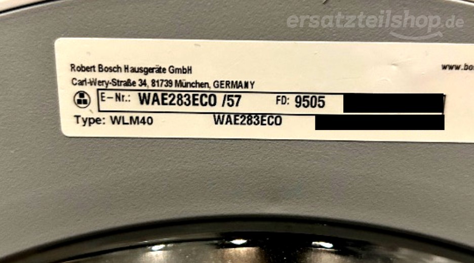 Typenschild Bosch WAE283ECO/57