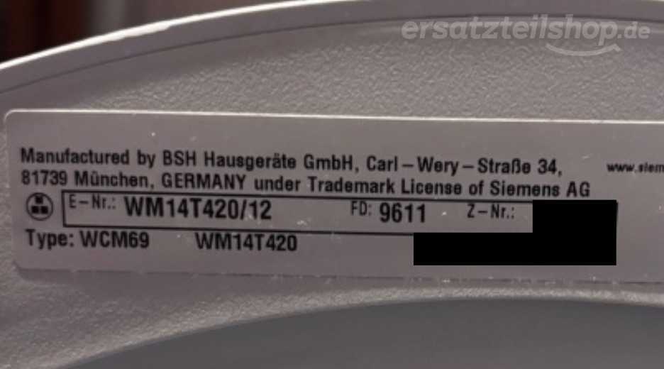 Typenschild Siemens WM14T420/12