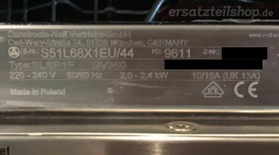 Typenschild Neff S51L68X1EU/44