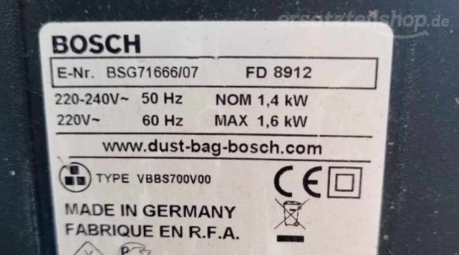 Typenschild Bosch BSG71666/07