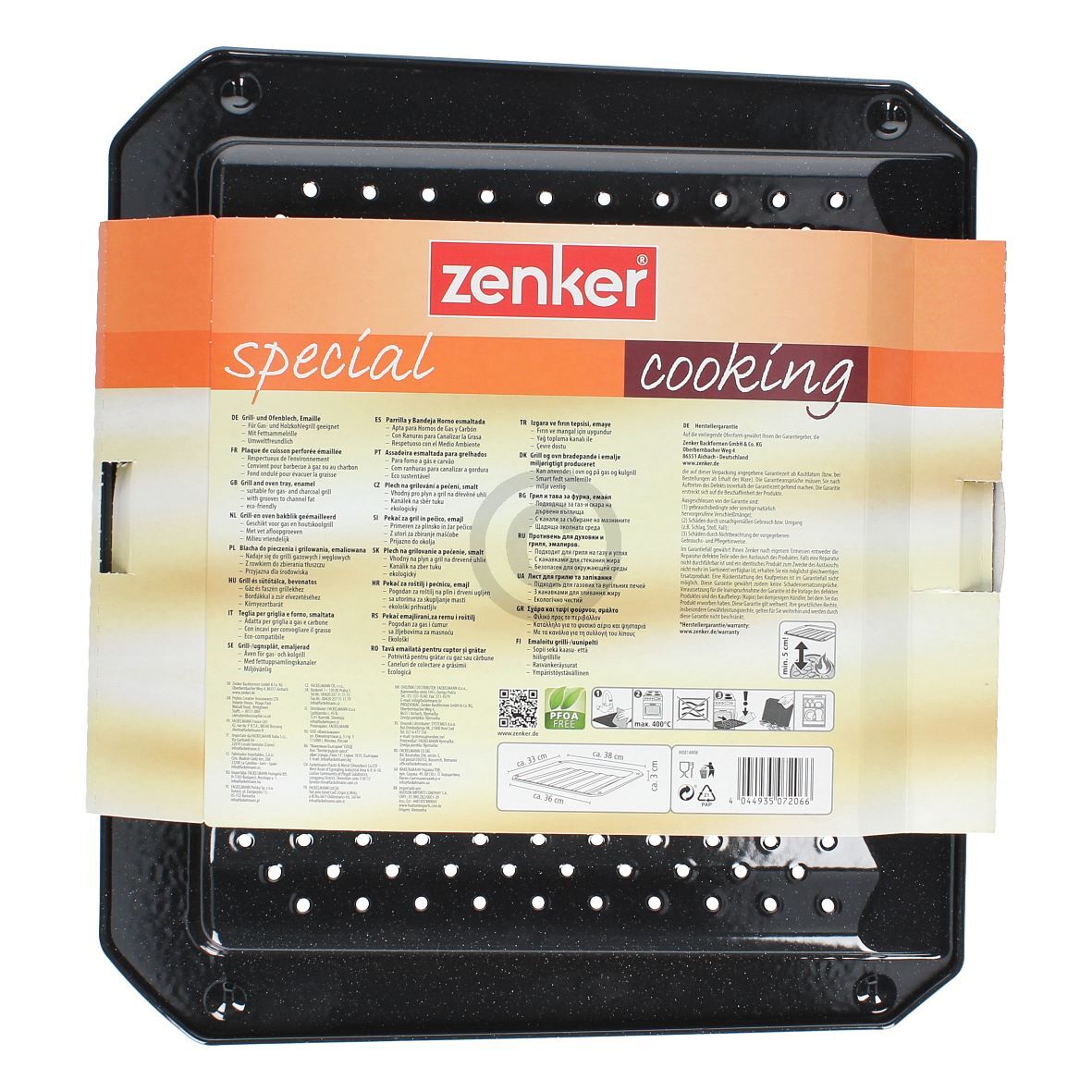 Grillblech Grillschale Ofenblech 380x330mm 30mm hoch emailliert mit Lochung