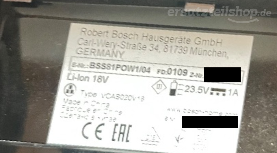 Typenschild Bosch BSS81POW1/04