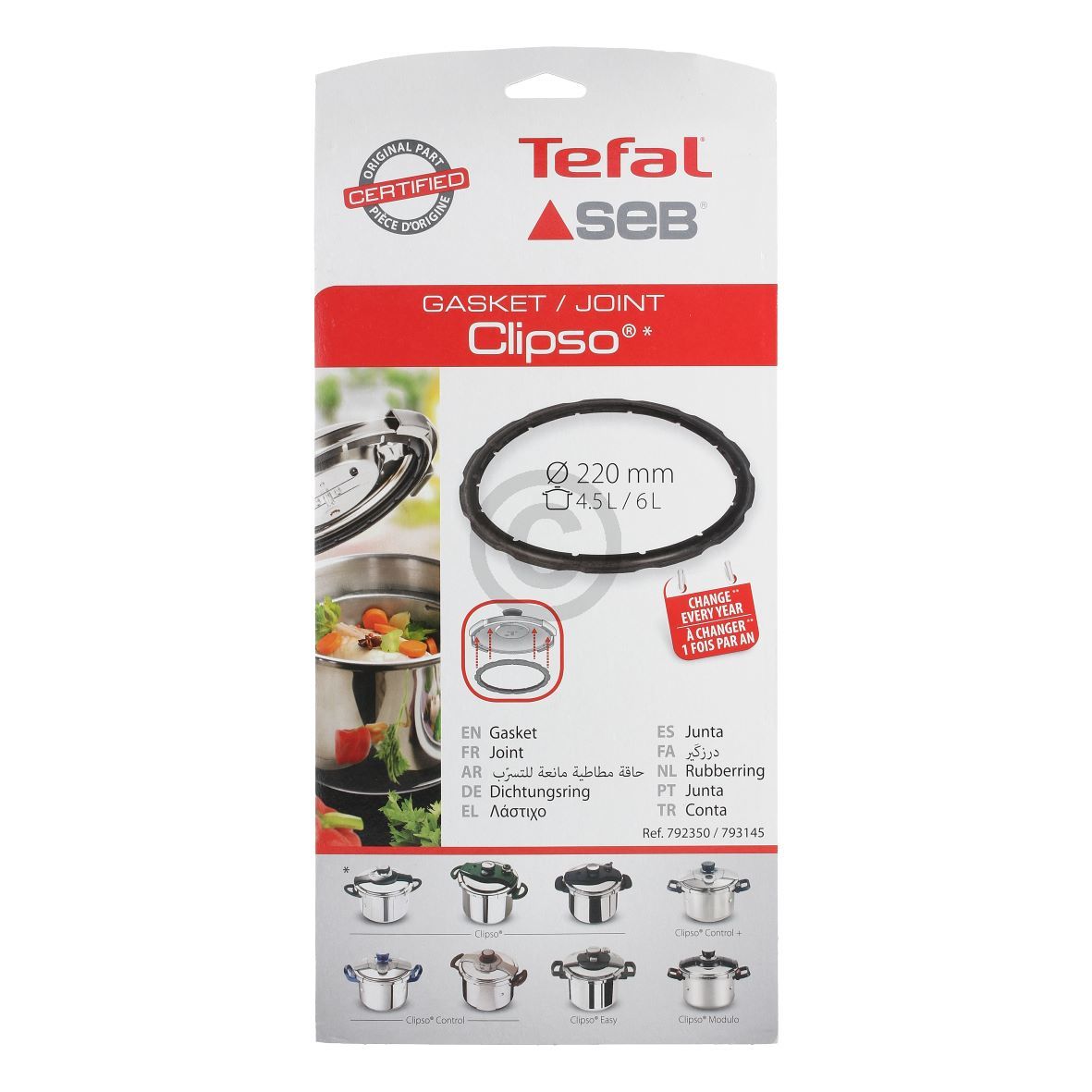 Dichtung für Deckel original Tefal 792350 zu Schnellkochtopf Clipso 4,5 / 6 Liter 22cmØ
