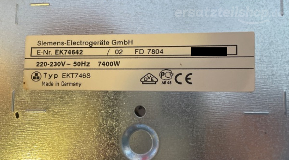 Typenschild Siemens EK74642/02