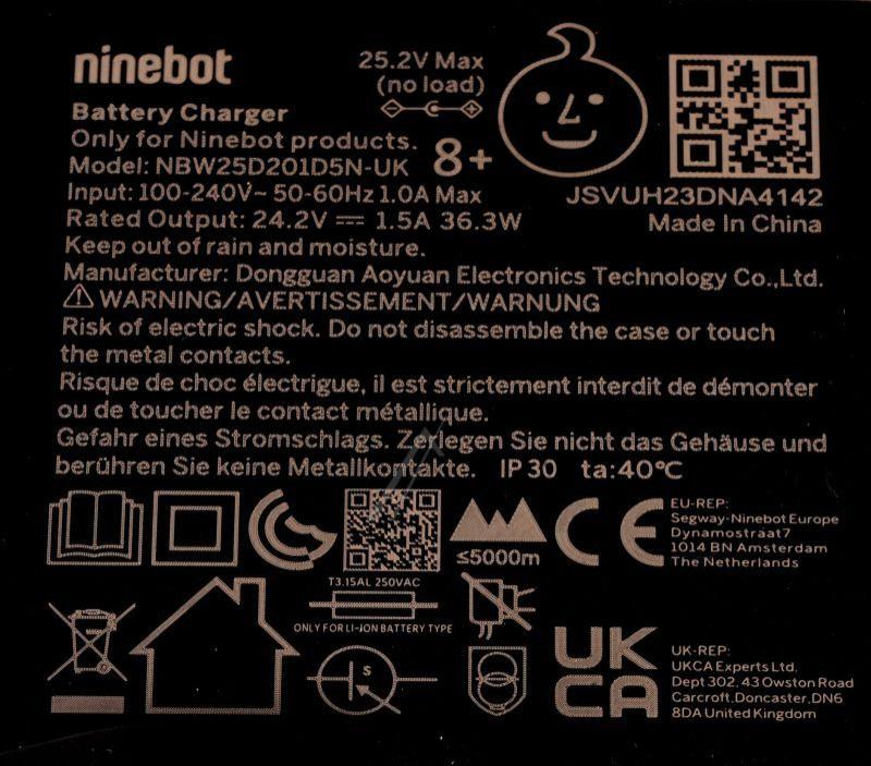Ladegerät Segway-Ninebot AB.05.14.00.0075 für E-Scooter E2 Plus II C2 Pro
