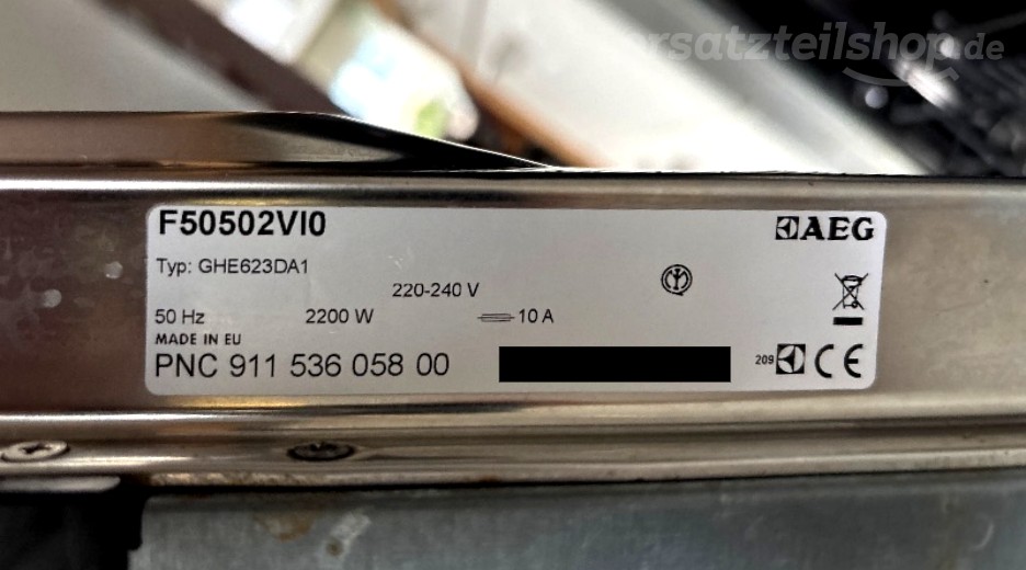 Typenschild AEG F50502VI0 91153605800