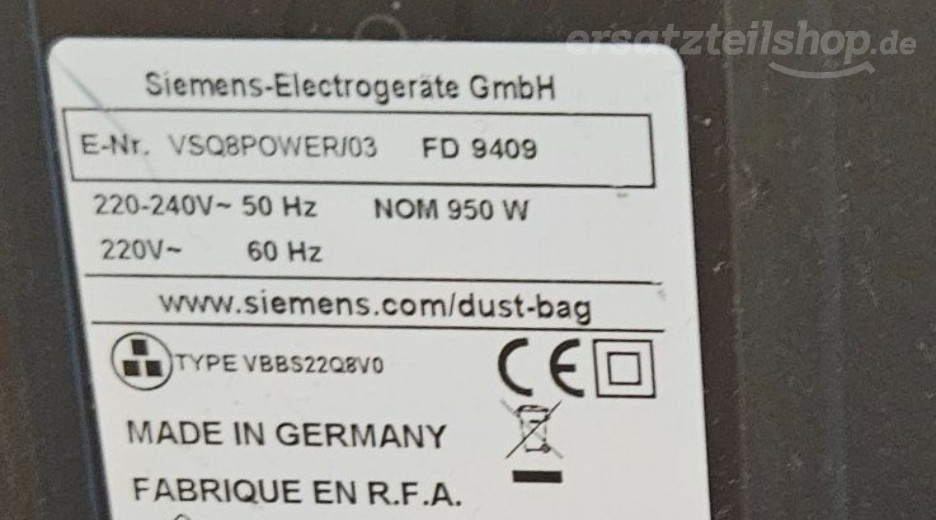 Typenschild Siemens VSQ8POWER/03