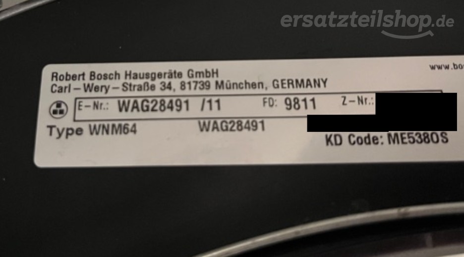 Typenschild Bosch WAG28491/11