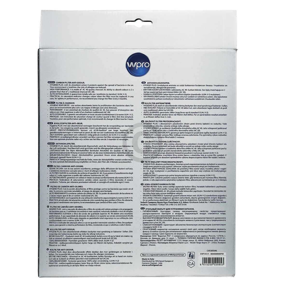 Kohlefilter 192x136mm Wpro, 2 Stück, OT! 484000008781 Wpro, Bauknecht, Whirlpool 481281728947