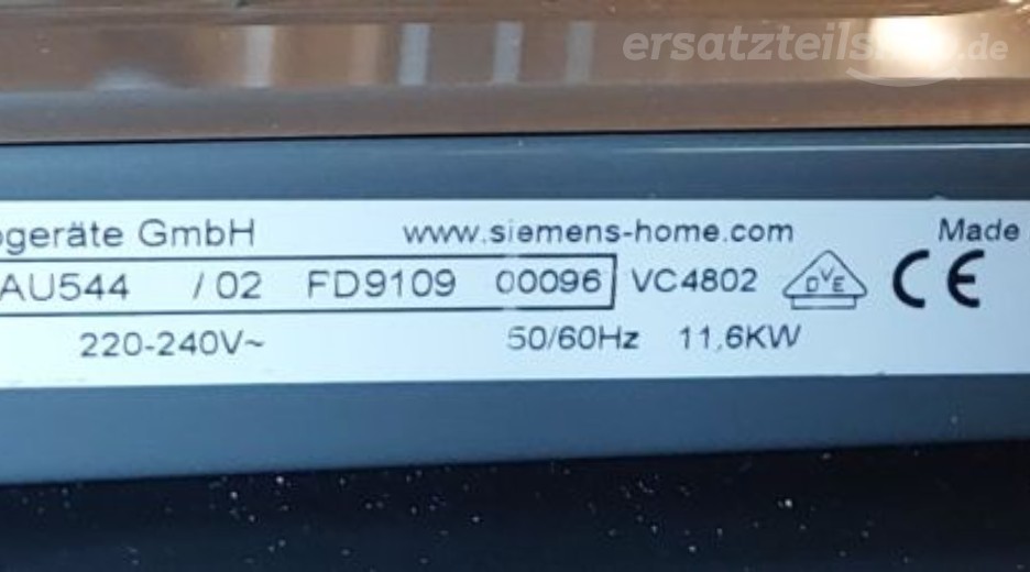 Typenschild Siemens HE73AU544/02